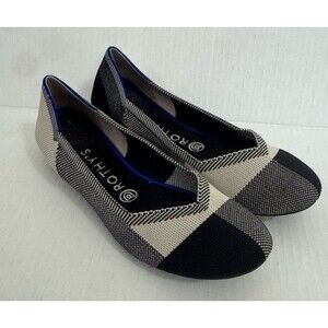 Rothy's The Flat Captoe Black Color block Textile Travel Women’s US 8 EU 38.5